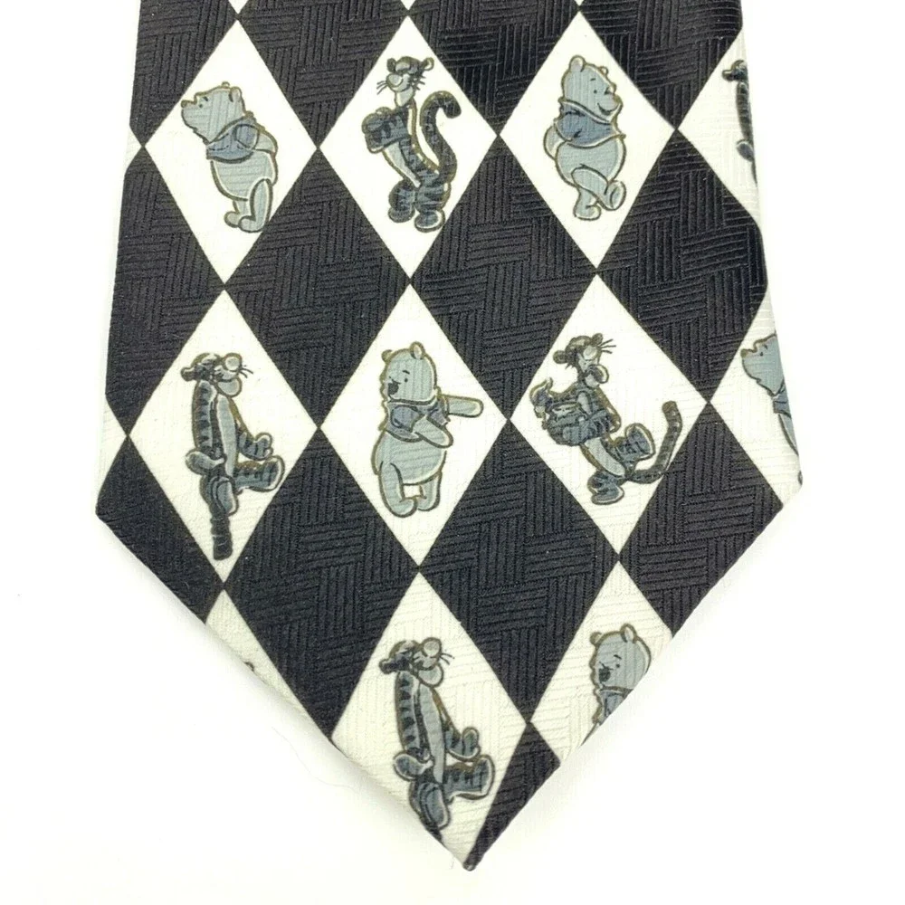 Winnie the Pooh DISNEY Off White & Black POOH & TIGER Polyester Necktie KOREA